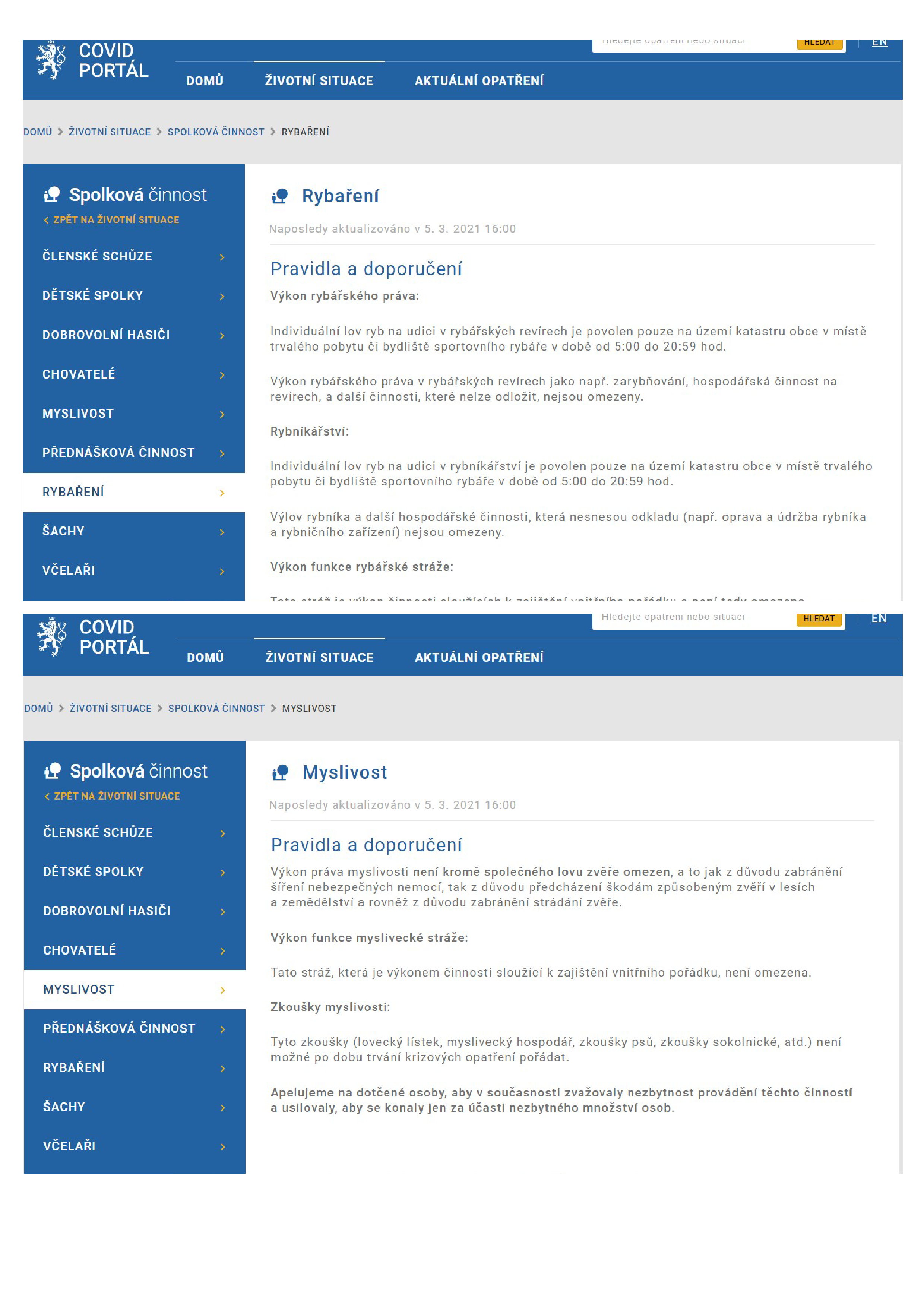 Aktualizovaná pravidla pro výkon práva rybářského a myslivosti